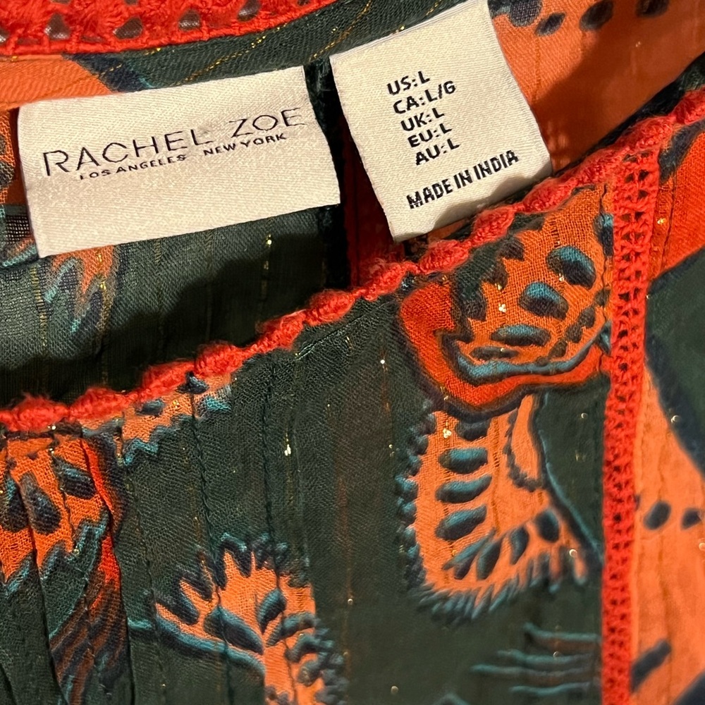 SOLD**** Rachel Zoe L  Phoenix bird novelty print top Bell balloon sleeves - Picture 6 of 16